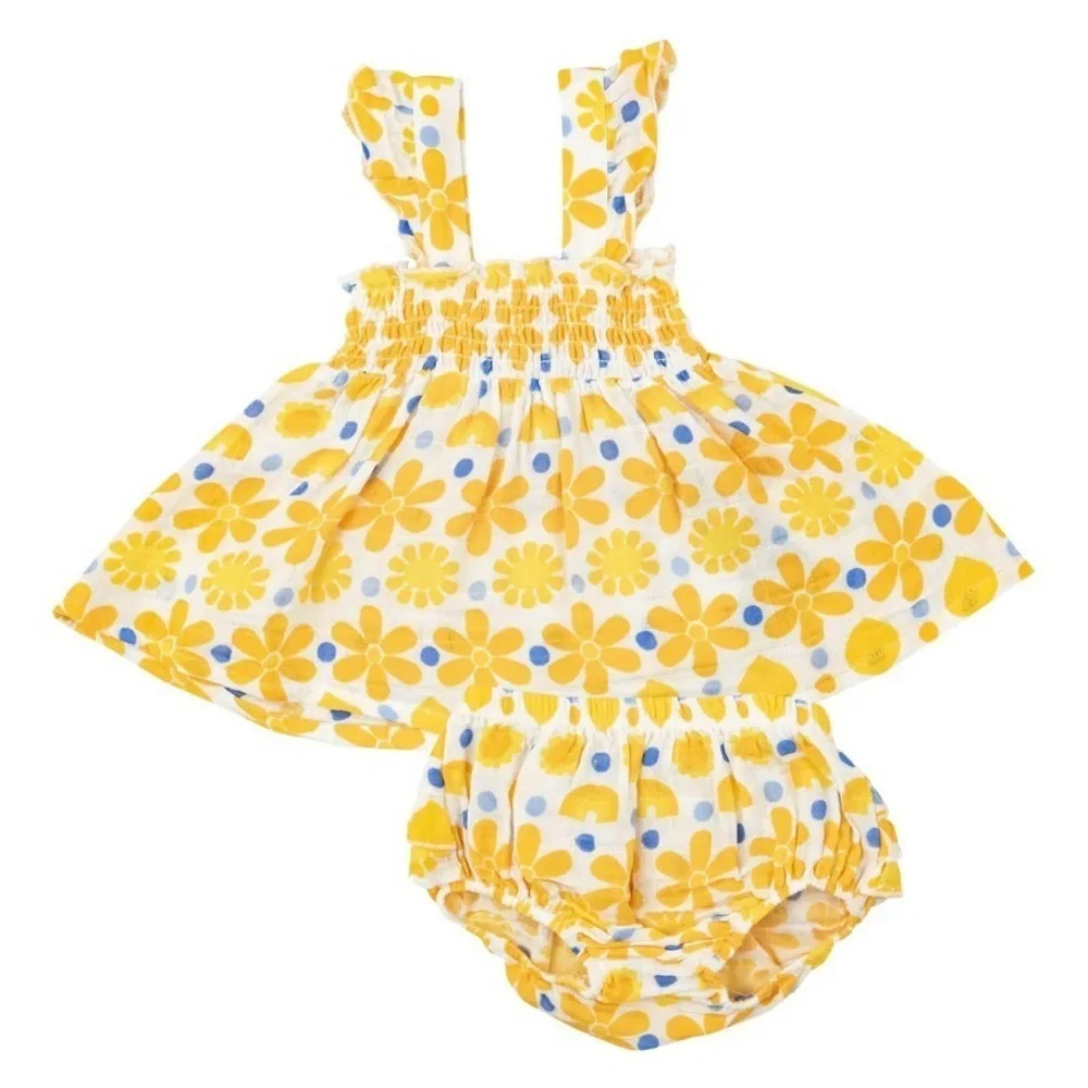 Sunny Lemon Geo Smoked Sundress and Diaper Cover